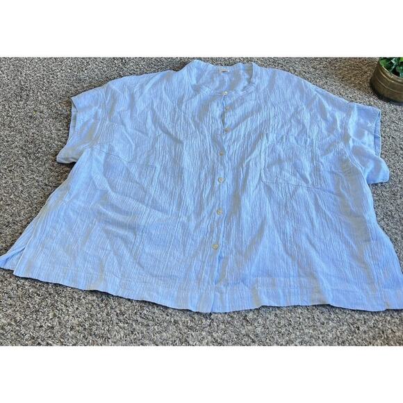 Poetry Linen Top Blouse Shirt Baby Blue Mother Pearl Button US 18 UK 22 New - Picture 4 of 11
